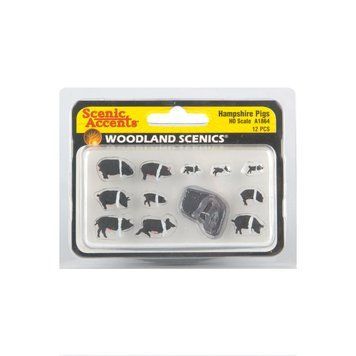 Set of figures &lsquo;Hampshire pigs&rsquo;, Woodland Scenics A1864, H0