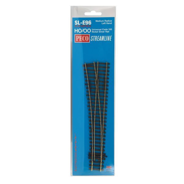 Double Track Left-Hand Turnout, R=914 mm, Peco SL-E96, 00/H0, Code 100