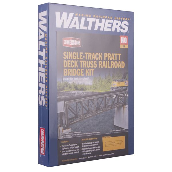Одноколійний фермінний залізничний міст, Single-Track Pratt Deck Truss Railroad Bridge, Модель для збирання Walthers Cornerstone 933-4520 933-4520 фото